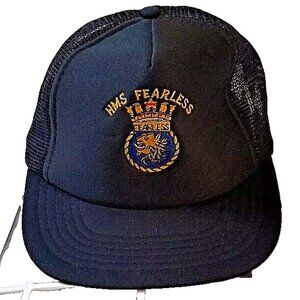 VTG HMS Fearless Snapback Trucker's Hat/Cap Black Embroidered Crest James Bond